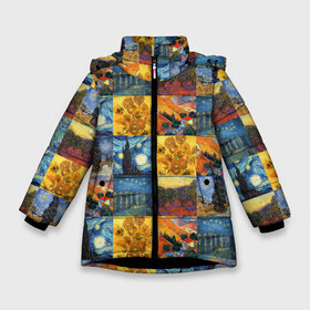 Зимняя куртка для девочек 3D с принтом Картины Ван Гога в Санкт-Петербурге, ткань верха — 100% полиэстер; подклад — 100% полиэстер, утеплитель — 100% полиэстер. | длина ниже бедра, удлиненная спинка, воротник стойка и отстегивающийся капюшон. Есть боковые карманы с листочкой на кнопках, утяжки по низу изделия и внутренний карман на молнии. 

Предусмотрены светоотражающий принт на спинке, радужный светоотражающий элемент на пуллере молнии и на резинке для утяжки. | Тематика изображения на принте: i cant hear the haters | van gogh | ван гог | ван гоги | звездная ночь | ирисы | картины ван гог | картины ван гога | пшеничное поле с кипарисами | солнечный лучик | художник