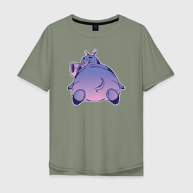 Мужская футболка хлопок Oversize с принтом Бегемотик в Санкт-Петербурге, 100% хлопок | свободный крой, круглый ворот, “спинка” длиннее передней части | hippo | бегемот | бегемотик | гиппопотам