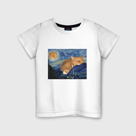 Детская футболка хлопок с принтом Звёздная ночь и коты в Санкт-Петербурге, 100% хлопок | круглый вырез горловины, полуприлегающий силуэт, длина до линии бедер | арт | ван гог | животные | звёздная ночь | искусство | картина | котик | коты | кошка | мем | прикол | смешная картинка | юмор