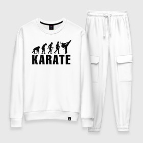 Женский костюм хлопок с принтом Karate Evolution в Санкт-Петербурге, 100% хлопок | на свитшоте круглая горловина, мягкая резинка по низу. Брюки заужены к низу, на них два вида карманов: два 