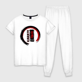 Женская пижама хлопок с принтом Karate Kyokushinkai в Санкт-Петербурге, 100% хлопок | брюки и футболка прямого кроя, без карманов, на брюках мягкая резинка на поясе и по низу штанин | 