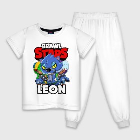 Детская пижама хлопок с принтом BRAWL STARS LEON в Санкт-Петербурге, 100% хлопок |  брюки и футболка прямого кроя, без карманов, на брюках мягкая резинка на поясе и по низу штанин
 | brawl stars | brawl stars leon | brawler | leon | shark | werewolf | акула | бравл старз | бравлер | леон | оборотень