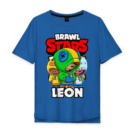 Мужская футболка хлопок Oversize с принтом BRAWL STARS LEON в Санкт-Петербурге, 100% хлопок | свободный крой, круглый ворот, “спинка” длиннее передней части | brawl stars | brawl stars leon | brawler | leon | sally | shark | акула | бравл старз | бравлер | леон | салли