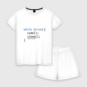 Женская пижама с шортиками хлопок с принтом Code - sleep в Санкт-Петербурге, 100% хлопок | футболка прямого кроя, шорты свободные с широкой мягкой резинкой | c | c++ | code | coder | computer | hacker | java | programm | tag | жизнь | код | кодер | программа | программист | сон | хакер | хочу спать