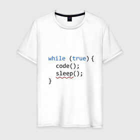 Мужская футболка хлопок с принтом Code - sleep в Санкт-Петербурге, 100% хлопок | прямой крой, круглый вырез горловины, длина до линии бедер, слегка спущенное плечо. | Тематика изображения на принте: c | c++ | code | coder | computer | hacker | java | programm | tag | жизнь | код | кодер | программа | программист | сон | хакер | хочу спать