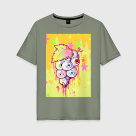 Женская футболка хлопок Oversize с принтом Кислотные глазки в Санкт-Петербурге, 100% хлопок | свободный крой, круглый ворот, спущенный рукав, длина до линии бедер
 | виноград | глаза | гроздь | кислота | психоделика