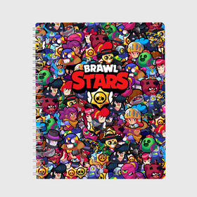 Тетрадь с принтом ПЕРСОНАЖИ BRAWL STARS в Санкт-Петербурге, 100% бумага | 48 листов, плотность листов — 60 г/м2, плотность картонной обложки — 250 г/м2. Листы скреплены сбоку удобной пружинной спиралью. Уголки страниц и обложки скругленные. Цвет линий — светло-серый
 | bibi | brawl stars | brock | bull | crow | dinomike | el primo | leon | mobile game | nita | poko | ricochet | stars | tara | бравл старс | ворон | леон | мобильные игры