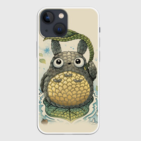 Чехол для iPhone 13 mini с принтом My Neighbor Totoro заяц с чешуей в Санкт-Петербурге,  |  | Тематика изображения на принте: anime | hayao miyazaki | japanese | meme | miyazaki | piano | studio ghibli | tokyo | totoro | гибли | котобус | мой | сосед | сусуватари | тонари | тоторо | хаяо миядзаки