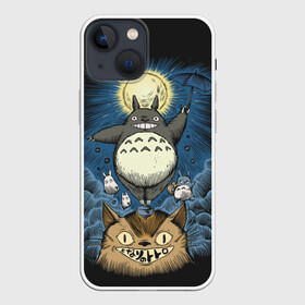 Чехол для iPhone 13 mini с принтом My Neighbor Totoro кот и заяц в Санкт-Петербурге,  |  | Тематика изображения на принте: anime | hayao miyazaki | japanese | meme | miyazaki | piano | studio ghibli | tokyo | totoro | гибли | котобус | мой | сосед | сусуватари | тонари | тоторо | хаяо миядзаки