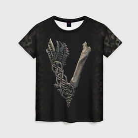Женская футболка 3D с принтом Vikings (bones logo) в Санкт-Петербурге, 100% полиэфир ( синтетическое хлопкоподобное полотно) | прямой крой, круглый вырез горловины, длина до линии бедер | bones | good | skull | viking | vikings | бог | викинг | викинги | кости | скандинавы | череп | язычник