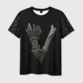 Мужская футболка 3D с принтом Vikings (bones logo) в Санкт-Петербурге, 100% полиэфир | прямой крой, круглый вырез горловины, длина до линии бедер | bones | good | skull | viking | vikings | бог | викинг | викинги | кости | скандинавы | череп | язычник