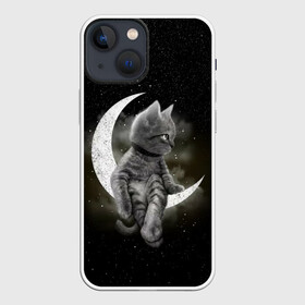 Чехол для iPhone 13 mini с принтом Кот на луне в Санкт-Петербурге,  |  | cat | kitten | звёзды | космос | кот | котейка | котёнок | кошка | луна