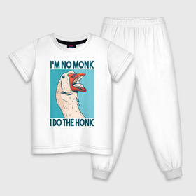 Детская пижама хлопок с принтом Гусь Хонк в Санкт-Петербурге, 100% хлопок |  брюки и футболка прямого кроя, без карманов, на брюках мягкая резинка на поясе и по низу штанин
 | Тематика изображения на принте: goose | honk | гуси | гусь | хонк