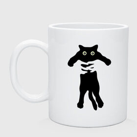 Кружка с принтом Черный кот в руках в Санкт-Петербурге, керамика | объем — 330 мл, диаметр — 80 мм. Принт наносится на бока кружки, можно сделать два разных изображения | cat | в руках | глаза | животное | кот | котенок | кошка | милый | черный