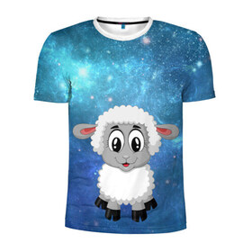 Мужская футболка 3D спортивная с принтом Овечка в Санкт-Петербурге, 100% полиэстер с улучшенными характеристиками | приталенный силуэт, круглая горловина, широкие плечи, сужается к линии бедра | детство | животные | забавный | копыта | кудряшки | лес | мохнатый | овечка | овца | пастбище | поле | уши | шерсть