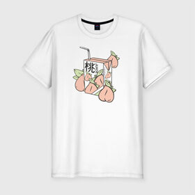 Мужская футболка премиум с принтом Персиковый Сок в Санкт-Петербурге, 92% хлопок, 8% лайкра | приталенный силуэт, круглый вырез ворота, длина до линии бедра, короткий рукав | japan | japanese | juice | peach | urban | urban style | персик | сок | стиль | урбан | япония | японский стиль