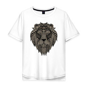 Мужская футболка хлопок Oversize с принтом Metallized Lion в Санкт-Петербурге, 100% хлопок | свободный крой, круглый ворот, “спинка” длиннее передней части | Тематика изображения на принте: голова льва | знак зодиака лев | знак льва | зодиак лев | лев | лев гороскоп | львиный | львиный портрет