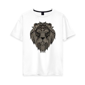 Женская футболка хлопок Oversize с принтом Metallized Lion в Санкт-Петербурге, 100% хлопок | свободный крой, круглый ворот, спущенный рукав, длина до линии бедер
 | голова льва | знак зодиака лев | знак льва | зодиак лев | лев | лев гороскоп | львиный | львиный портрет