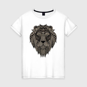 Женская футболка хлопок с принтом Metallized Lion в Санкт-Петербурге, 100% хлопок | прямой крой, круглый вырез горловины, длина до линии бедер, слегка спущенное плечо | голова льва | знак зодиака лев | знак льва | зодиак лев | лев | лев гороскоп | львиный | львиный портрет