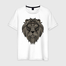 Мужская футболка хлопок с принтом Metallized Lion в Санкт-Петербурге, 100% хлопок | прямой крой, круглый вырез горловины, длина до линии бедер, слегка спущенное плечо. | голова льва | знак зодиака лев | знак льва | зодиак лев | лев | лев гороскоп | львиный | львиный портрет
