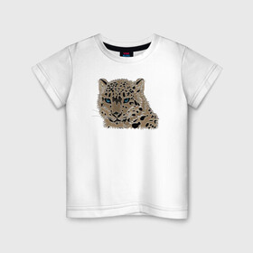 Детская футболка хлопок с принтом Metallized Snow Leopard в Санкт-Петербурге, 100% хлопок | круглый вырез горловины, полуприлегающий силуэт, длина до линии бедер | барс | ирбис | леопард | портрет барса | портрет леопарда | портрет ягуара | снежный барс | хищник | ягуар