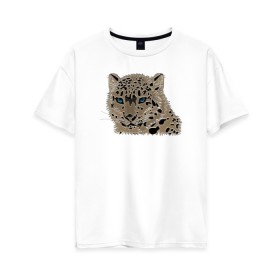 Женская футболка хлопок Oversize с принтом Metallized Snow Leopard в Санкт-Петербурге, 100% хлопок | свободный крой, круглый ворот, спущенный рукав, длина до линии бедер
 | барс | ирбис | леопард | портрет барса | портрет леопарда | портрет ягуара | снежный барс | хищник | ягуар