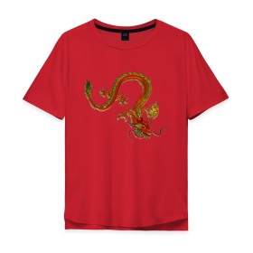 Мужская футболка хлопок Oversize с принтом Metallized Red Dragon в Санкт-Петербурге, 100% хлопок | свободный крой, круглый ворот, “спинка” длиннее передней части | азиатский дракон | восточный дракон | год дракона | дракон | змей | китайский дракон | китайский змей | красный дракон | металлический дракон | огненный дракон | японский дракон | яркий дракон