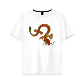 Женская футболка хлопок Oversize с принтом Metallized Red Dragon в Санкт-Петербурге, 100% хлопок | свободный крой, круглый ворот, спущенный рукав, длина до линии бедер
 | азиатский дракон | восточный дракон | год дракона | дракон | змей | китайский дракон | китайский змей | красный дракон | металлический дракон | огненный дракон | японский дракон | яркий дракон
