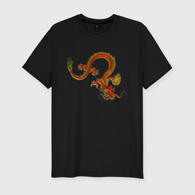 Мужская футболка хлопок Slim с принтом Metallized Red Dragon в Санкт-Петербурге, 92% хлопок, 8% лайкра | приталенный силуэт, круглый вырез ворота, длина до линии бедра, короткий рукав | азиатский дракон | восточный дракон | год дракона | дракон | змей | китайский дракон | китайский змей | красный дракон | металлический дракон | огненный дракон | японский дракон | яркий дракон