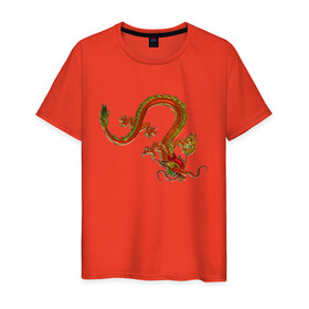 Мужская футболка хлопок с принтом Metallized Red Dragon в Санкт-Петербурге, 100% хлопок | прямой крой, круглый вырез горловины, длина до линии бедер, слегка спущенное плечо. | Тематика изображения на принте: азиатский дракон | восточный дракон | год дракона | дракон | змей | китайский дракон | китайский змей | красный дракон | металлический дракон | огненный дракон | японский дракон | яркий дракон