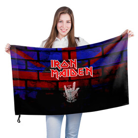 Флаг 3D с принтом Iron Maiden в Санкт-Петербурге, 100% полиэстер | плотность ткани — 95 г/м2, размер — 67 х 109 см. Принт наносится с одной стороны | iron maiden | англия | британия | металл | музыка | рок