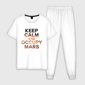 Мужская пижама хлопок с принтом Илон Маск в Санкт-Петербурге, 100% хлопок | брюки и футболка прямого кроя, без карманов, на брюках мягкая резинка на поясе и по низу штанин
 | ceep calm | elon musk | meme | space x | tesla | илон маск | мем