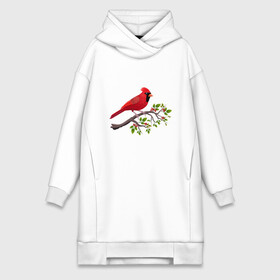 Платье-худи хлопок с принтом Красный кардинал в Санкт-Петербурге,  |  | cardinalis cardinalis | красный кардинал | новогодняя птица | птица | птичка | рождественская птица