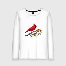 Женский лонгслив хлопок с принтом Красный кардинал в Санкт-Петербурге, 100% хлопок |  | cardinalis cardinalis | красный кардинал | новогодняя птица | птица | птичка | рождественская птица