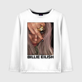 Детский лонгслив хлопок с принтом BILLIE EILISH в Санкт-Петербурге, 100% хлопок | круглый вырез горловины, полуприлегающий силуэт, длина до линии бедер | ayelish | bad guy | bellyache | bilie eilish | bilie elish | billie | billie eilish | eilish | electronic | elish | music | били айлиш | билли айлиш | эйлиш | элиш