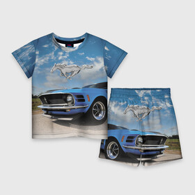 Детский костюм с шортами 3D с принтом Mustang в Санкт-Петербурге,  |  | car | hoofs | horse | jump | mane | motorsport | mustang | power | race | sky | tail | usa | автомобиль | автоспорт | гонка | грива | копыта | лошадь | мощь | мустанг | небо | облака | скачка | сша | хвост