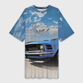 Платье-футболка 3D с принтом Mustang в Санкт-Петербурге,  |  | car | hoofs | horse | jump | mane | motorsport | mustang | power | race | sky | tail | usa | автомобиль | автоспорт | гонка | грива | копыта | лошадь | мощь | мустанг | небо | облака | скачка | сша | хвост