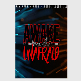 Скетчбук с принтом Awake unafraid в Санкт-Петербурге, 100% бумага
 | 48 листов, плотность листов — 100 г/м2, плотность картонной обложки — 250 г/м2. Листы скреплены сверху удобной пружинной спиралью | alive | awake | look | my chemical | rok | romance | sunshine | unafraid