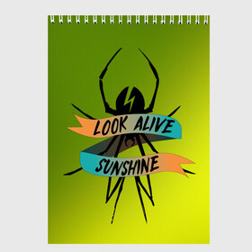 Скетчбук с принтом Look alive sunshine в Санкт-Петербурге, 100% бумага
 | 48 листов, плотность листов — 100 г/м2, плотность картонной обложки — 250 г/м2. Листы скреплены сверху удобной пружинной спиралью | alive | look | my chemical | rok | romance | sunshine