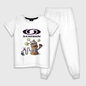 Детская пижама хлопок с принтом SAMOGON в Санкт-Петербурге, 100% хлопок |  брюки и футболка прямого кроя, без карманов, на брюках мягкая резинка на поясе и по низу штанин
 | Тематика изображения на принте: антибренд | прикол | приколы | самогон | юмор