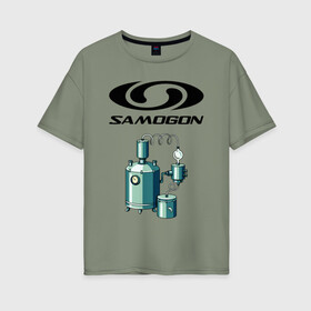Женская футболка хлопок Oversize с принтом SAMOGON в Санкт-Петербурге, 100% хлопок | свободный крой, круглый ворот, спущенный рукав, длина до линии бедер
 | salomon | прикол | приколы | самогон | шутка | юмор