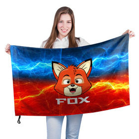 Флаг 3D с принтом Лисенок в Санкт-Петербурге, 100% полиэстер | плотность ткани — 95 г/м2, размер — 67 х 109 см. Принт наносится с одной стороны | fox | венок | лиса | лисенок | лисичка | полевые цветы | полынь | ромашки | цветы
