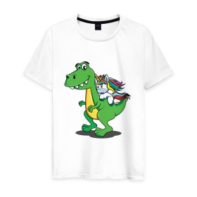 Мужская футболка хлопок с принтом Динозавр в Санкт-Петербурге, 100% хлопок | прямой крой, круглый вырез горловины, длина до линии бедер, слегка спущенное плечо. | 