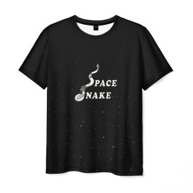 Мужская футболка 3D с принтом Space snake в Санкт-Петербурге, 100% полиэфир | прямой крой, круглый вырез горловины, длина до линии бедер | bite | cyborg snake | rick and morty | ship | snakes | space snake | vdgerir | рик и морти