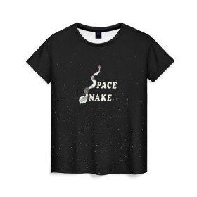 Женская футболка 3D с принтом Space snake в Санкт-Петербурге, 100% полиэфир ( синтетическое хлопкоподобное полотно) | прямой крой, круглый вырез горловины, длина до линии бедер | bite | cyborg snake | rick and morty | ship | snakes | space snake | vdgerir | рик и морти