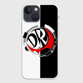 Чехол для iPhone 13 mini с принтом Монокума логотип в Санкт-Петербурге,  |  | anime | bear | black  white | danganronpa | kurokuma | monodam | monokuma | monomi | monotaro | rabbit | school | shirokuma | аниме | главарь | мoноми | монокума | черно белый | школа