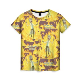 Женская футболка 3D с принтом Oh, The Fire Of It All в Санкт-Петербурге, 100% полиэфир ( синтетическое хлопкоподобное полотно) | прямой крой, круглый вырез горловины, длина до линии бедер | dsgnosadchaya | fire | rick  morty | джастин ройланд | дэн хармон | миссикс | плюмбус | рик и морти