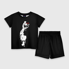 Детский костюм с шортами 3D с принтом MONOKUMA в темноте в Санкт-Петербурге,  |  | anime | bear | black | danganronpa | japan | monokuma | white | аниме | белое | медведь | монокума | черное | япония