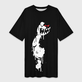 Платье-футболка 3D с принтом MONOKUMA в темноте в Санкт-Петербурге,  |  | anime | bear | black | danganronpa | japan | monokuma | white | аниме | белое | медведь | монокума | черное | япония