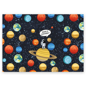 Поздравительная открытка с принтом Where is Everybody? в Санкт-Петербурге, 100% бумага | плотность бумаги 280 г/м2, матовая, на обратной стороне линовка и место для марки
 | science | астронавт | астрономия | венера | земля | космонавт | космос | наука | научный | планеты | юпитер